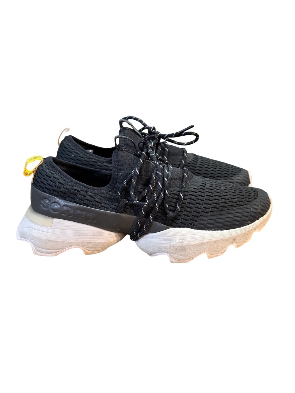 Sorel Kinetic Impact Lace Sneakers Black Mesh Chunky Scalloped Sole Women's 7.5